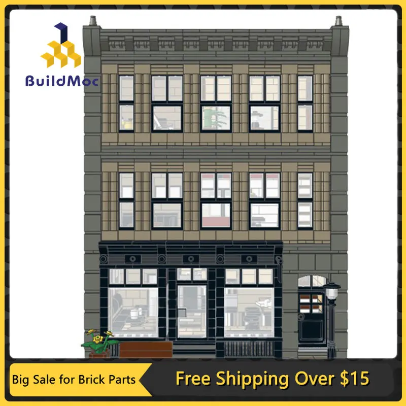 

MOC House Architecture Black Velvet Cafe New York Building Block Kit City Street Courtyard Brick Model DIY Kid Puzzle Toy Gift