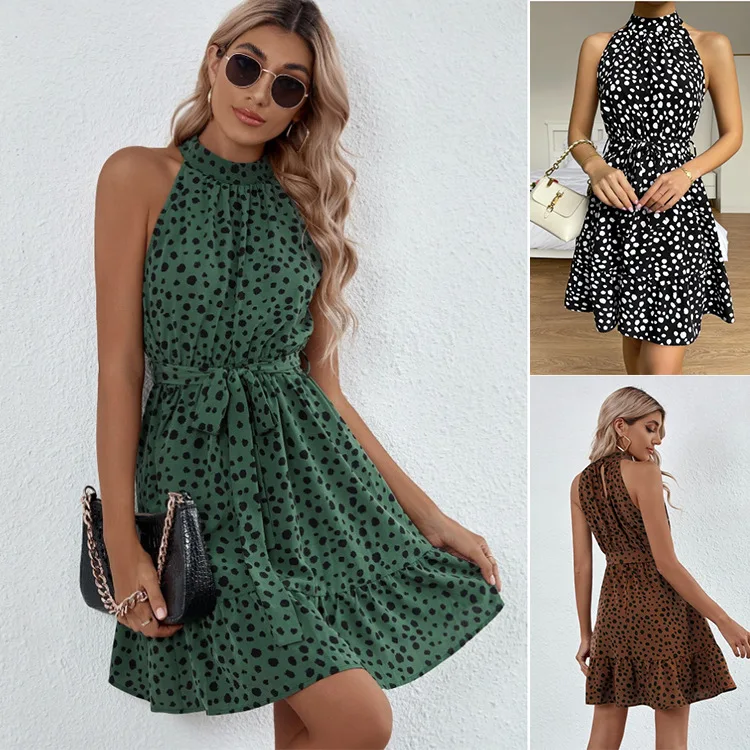 

2023 Summer New Women's Sleeveless Dot Lace Ruffle Dress