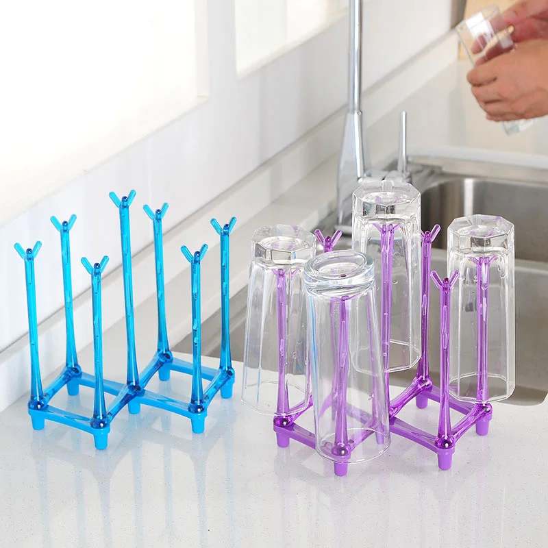 1 pçs suporte de copo de vidro dobrável prateleira organizador da cozinha de plástico caneca água escorredor durável garrafa copo secagem rack