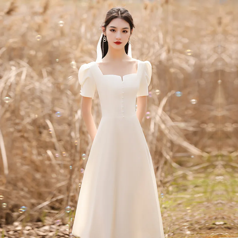 

White Womens Evening Dress Banquet Temperament Small White Dress for Women