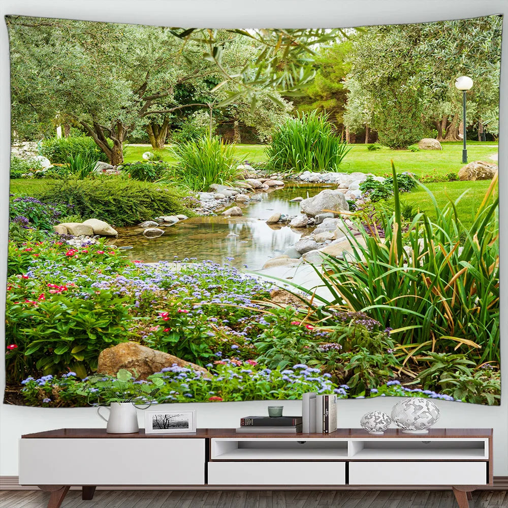 Природный Садовый гобелен природный Ландшафтный пейзаж зеленые листья цветы