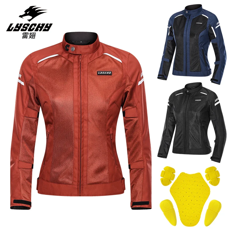 LYSCHY Women Summer CE Certification Motorcycle Jacket 3D Mesh Anti-fall Breathable Racing Reflective Clothing