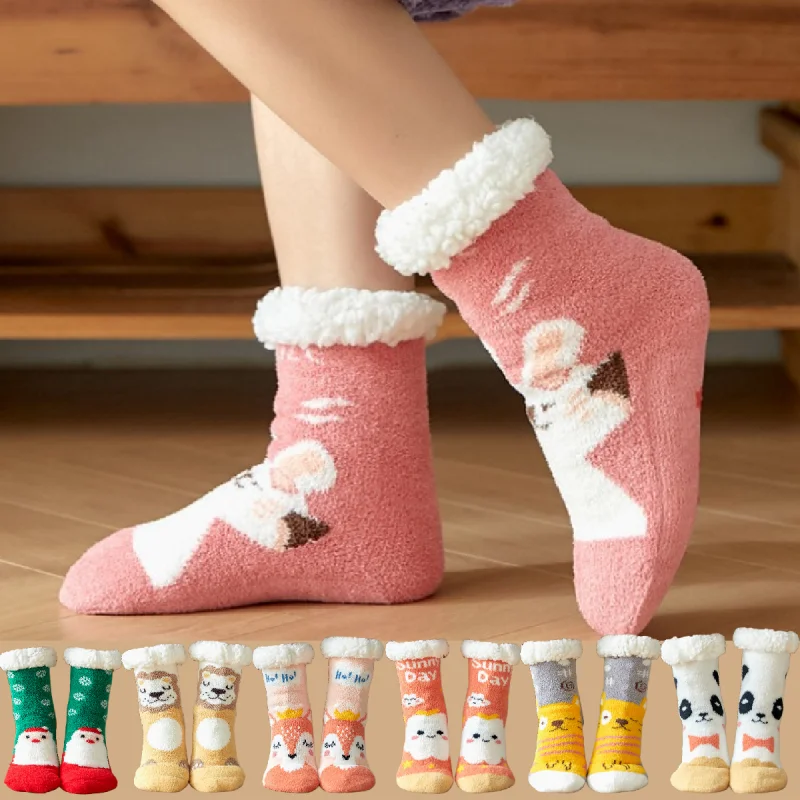 

Женские рождественские носки, зимние носки, носки для пола, тапочки, носки, искусственная кожа, плюшевые утепленные новогодние носки ЕС 37-41 США 6-8