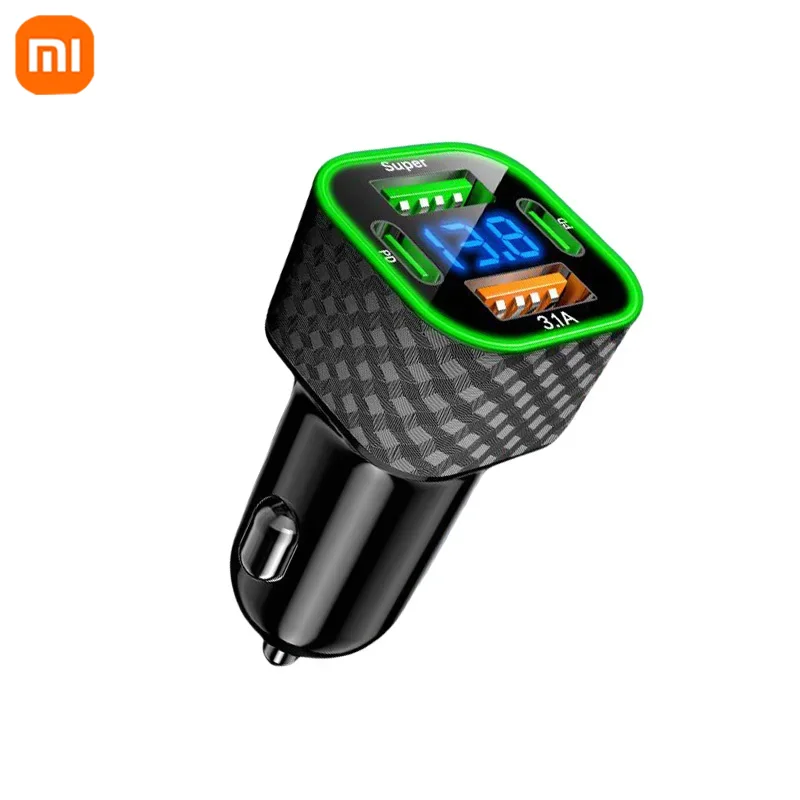 

Автомобильное зарядное устройство Xiaomi 380 Вт, FM-передатчик типа C, двойной PD 4-в-1 с дисплеем напряжения, адаптер для сверхбыстрой зарядки для iPhone Samsung