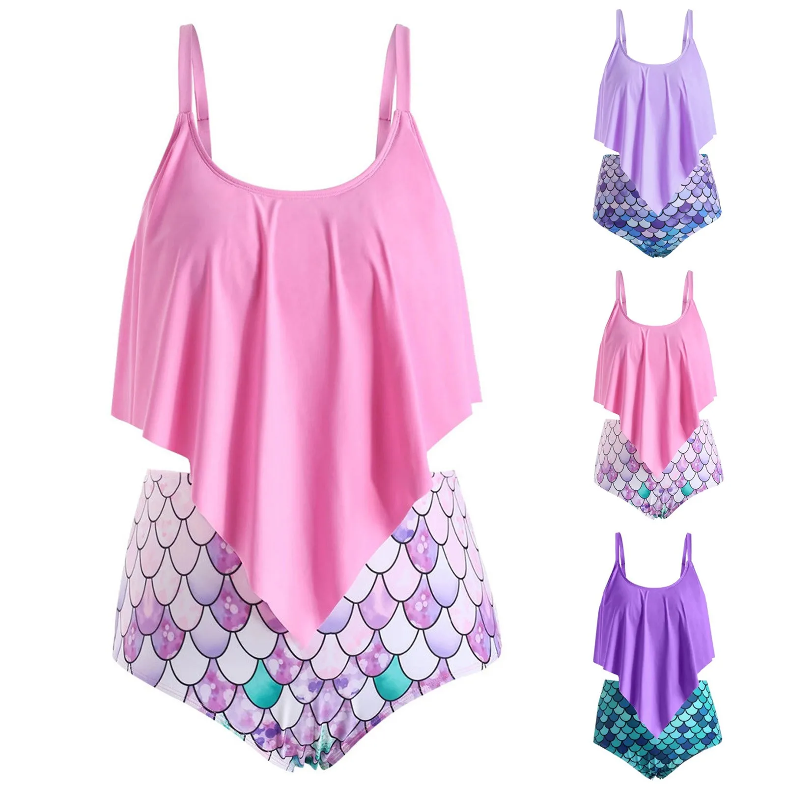 

Bra Set Beachwear Set Bikini Swimsuit Waisted Ruffle Swimwear Swimsuit High Filled Women Top Print Swimwears Tankinis Set