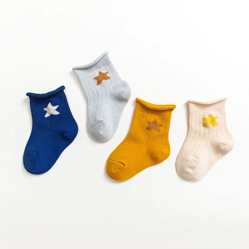 

4Pairs/lot Baby Socks Newborn Baby Boy Socks 0-3-5Y Kids Cotton star Design Fadeless Soft Children's Socks for Girls