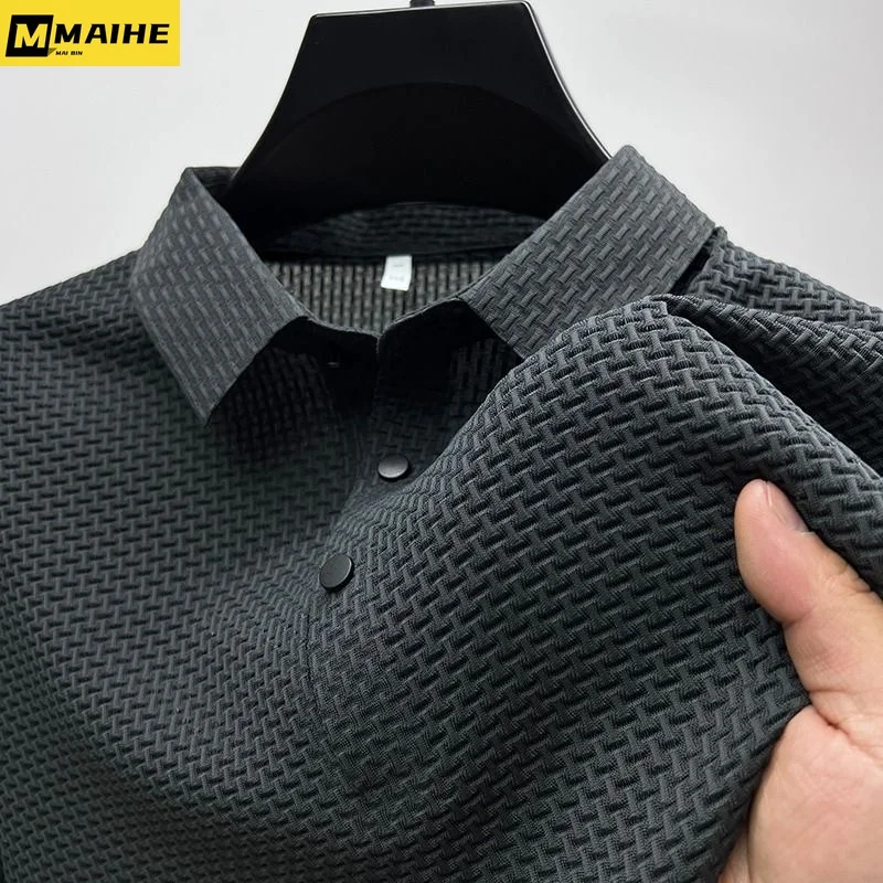 

Summer new vintage men's Lop-up Hollow short sleeve polo shirt Ice Silk Breathable business fashion T-shirt men's brand clothing