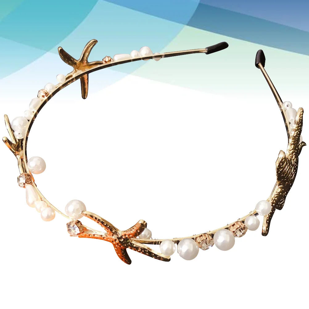 

Bridal Headpiece Sea Star Hair Hoop Headband Mori Department Fashion Pearl Golden Bride
