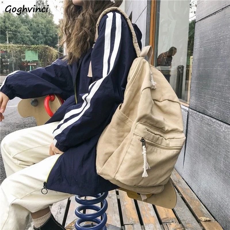 

Canvas Backpacks Women Solid Large Capacity School Bags for Students Retro Ulzzang Travel Teens Harajuku Unisex Fashion Book New