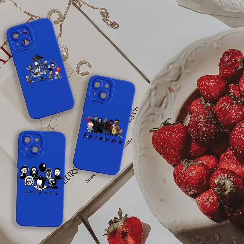 

Horror Killer Friends Phone Case For iPhone 13 12 11 Pro MAX Mini X XS XR 7 8 Plus Liquid Silicone Klein Blue