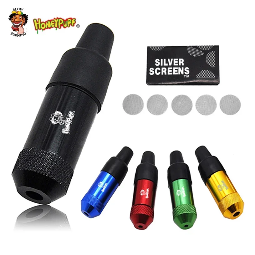 

HONEYPUFF Aluminum Metal Mini Smoking Pipe Smoking Pipe With Rubber Mouth Tips Free Mesh For Smoking