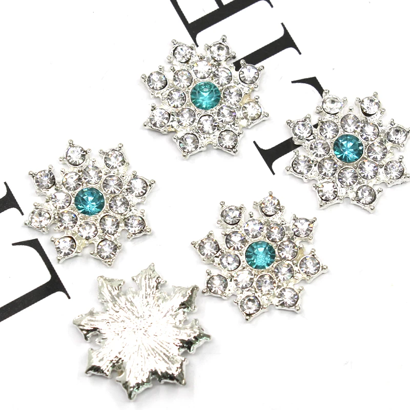 Новинка 10 шт./лот 25 мм рождественские пуговицы со стразами в виде снежинок плоские пуговицы из сплава для рукоделия одежда Свадебная лента декоративные аксессуары