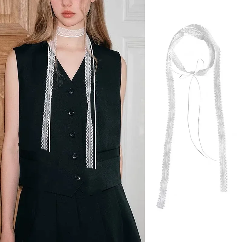 Очаровательное черно-белое кружевное многослойное колье-чокер verstyle Длинная