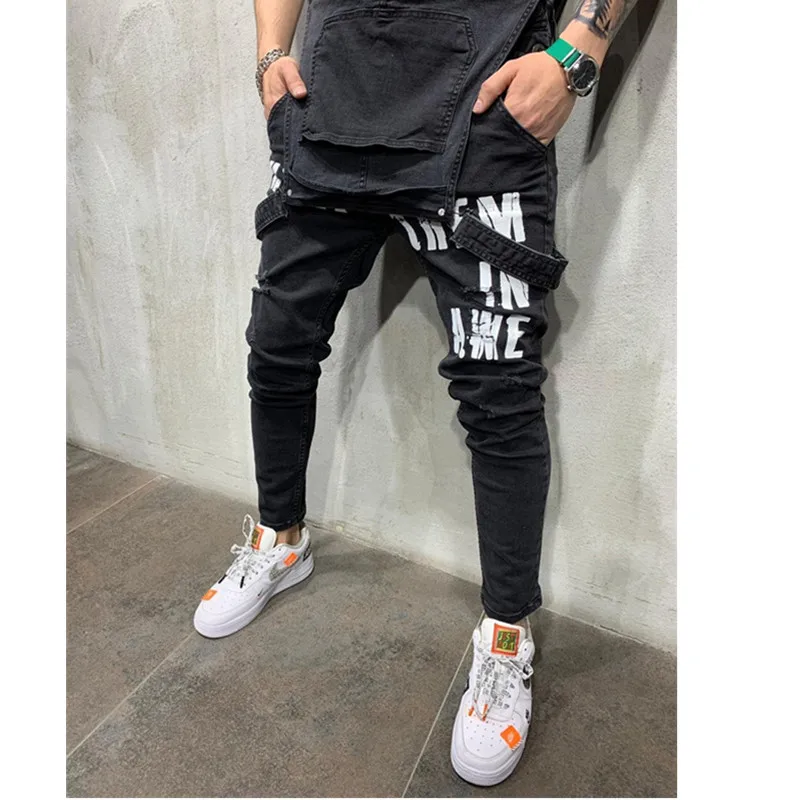 Fashion New Men's Pants Frayed Lettering Decoration Pencil Pants Clothing High Quality Blue Black Jeans Pantalones Hombre Urbano