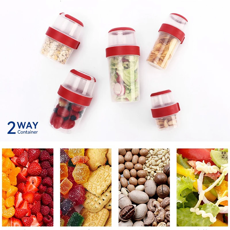 

Breakfast Oatmeal Nut Yogurt Salad Cup Food Storage Box Seal Container Set 2-layer Crisper Cup with Fork Sauce Cup Lunch Box