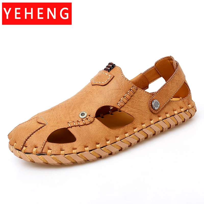 

New Men Summer Casual Handmade Sandals Breathable Comfortable Roman Shoe Outdoor Sneakers Creek Tracing Beach Shoe Driving Shoes