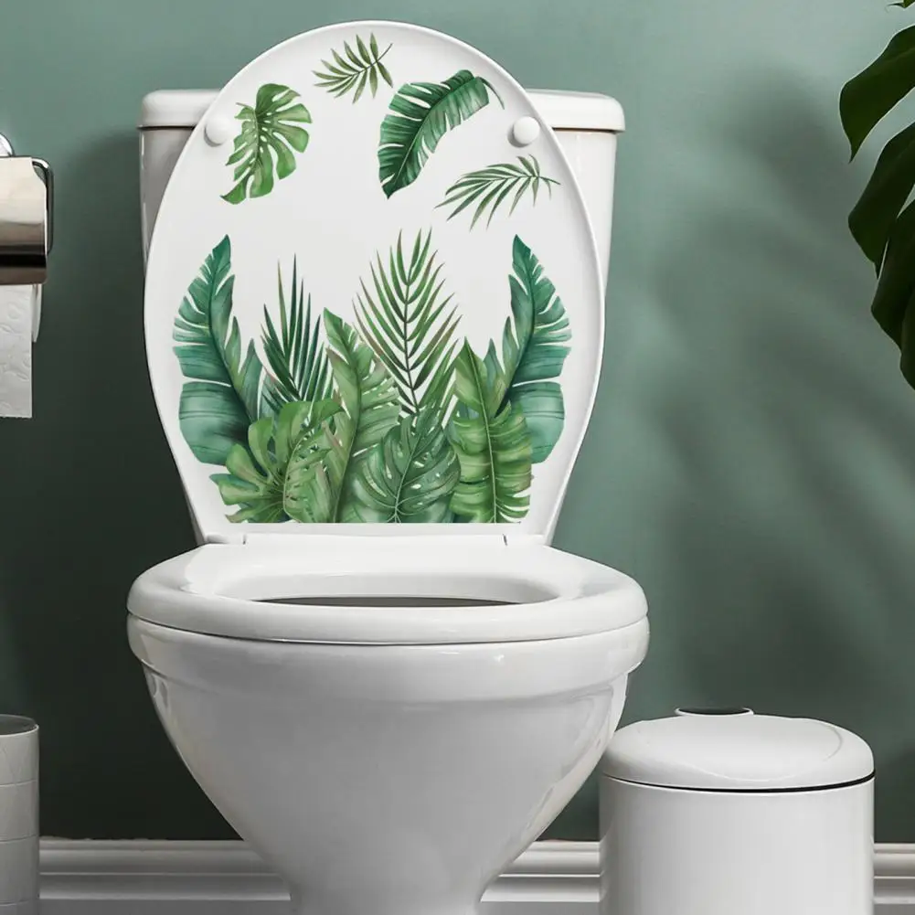 

1 Sheet Toilet Sticker Self-Adhesive Waterproof No Trace Decal Green Plant Leaves Mural Wall Sticker Decal Bathroom Toilet Decor