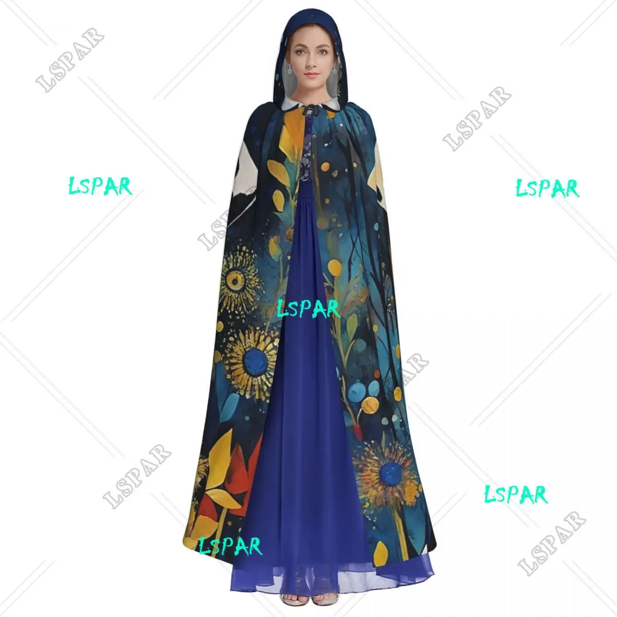 Далматинская собака среди фантастических цветов длинный плащ с капюшоном