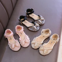 springsummer crystal shoes girls rhinestone leather shoes korean princess shoes toddler bow shoes girls half sandals