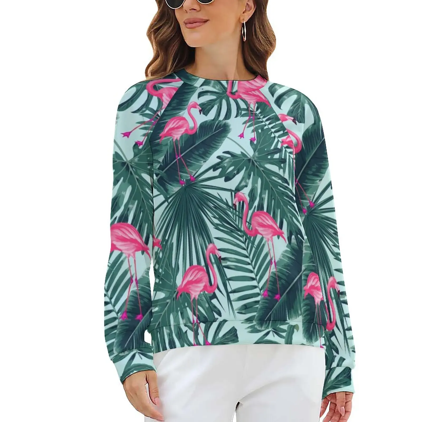 

Повседневные худи с абстрактным фламинго, женские худи с принтом тропической пальмы и листьев, классный дизайн, свитшоты с длинным рукавом