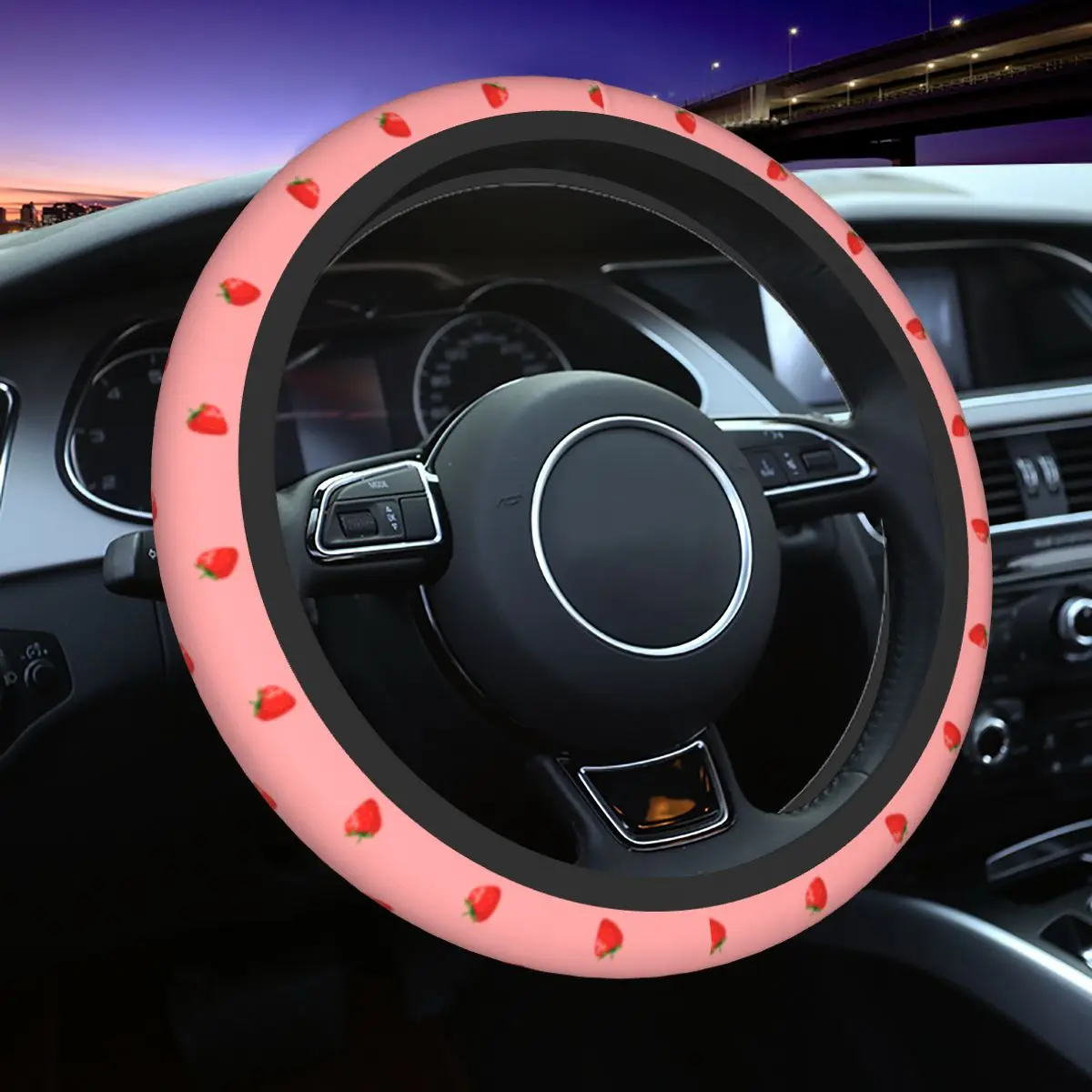 

Strawberries Fruit Pink Colorful Car Steering Wheel Cover 38cm Non-slip Auto Steering Wheel Protector Colorful Car Accessories