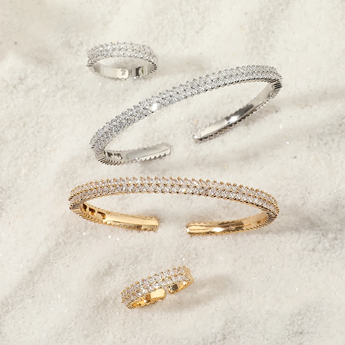 Модный умный Браслет-Багет с кубическим цирконием AAA и кольцо геометрический