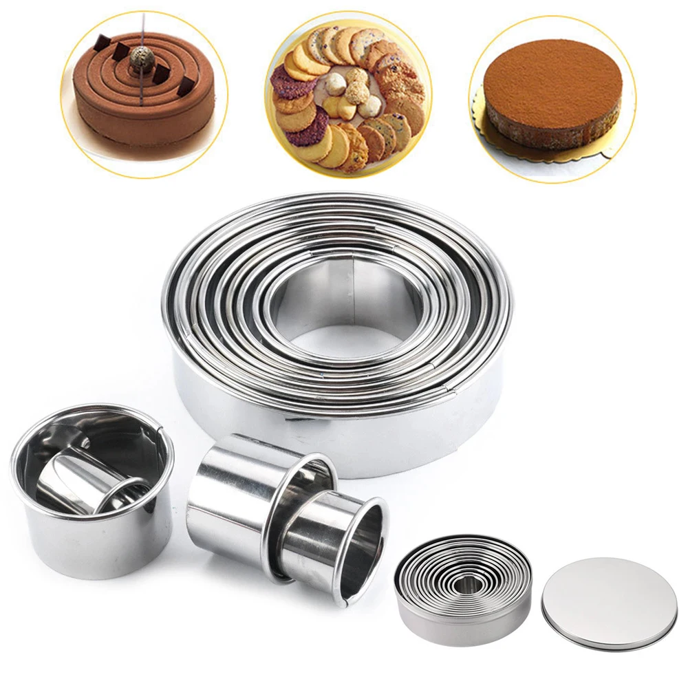 

14pcs Stainless Steel Cookie Biscuit Cutter Set Round Pastry Donut Doughnut Cutter Mold Rings Set Dessert Pastry Decorating Tool