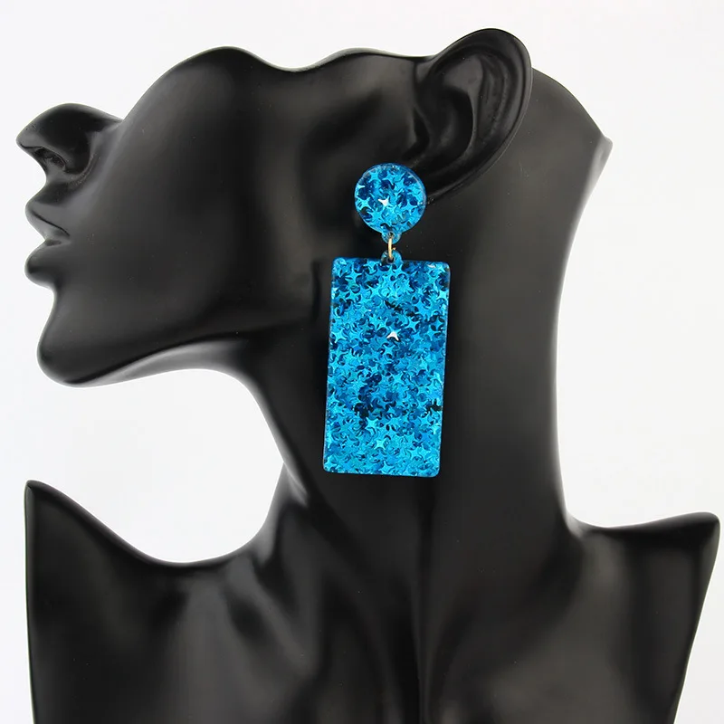 

European and American Big-name Geometric Square Exaggerated Earrings Female Personality Star Sequined Acrylic Earrings
