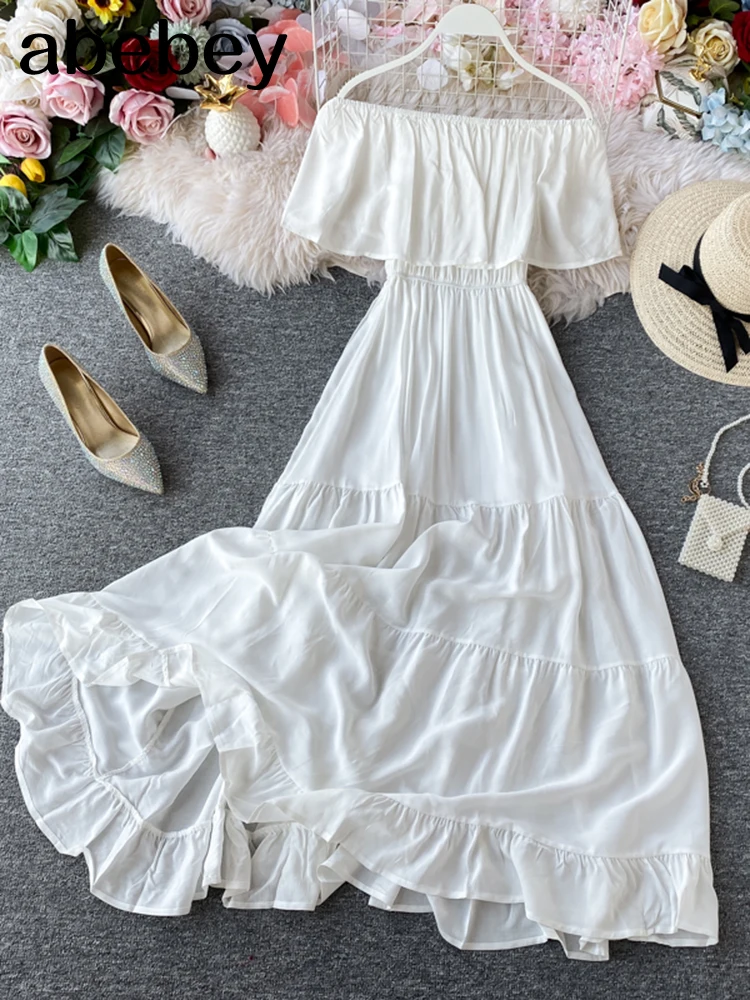 Женское летнее пляжное платье с открытыми плечами длинные белые сексуальные