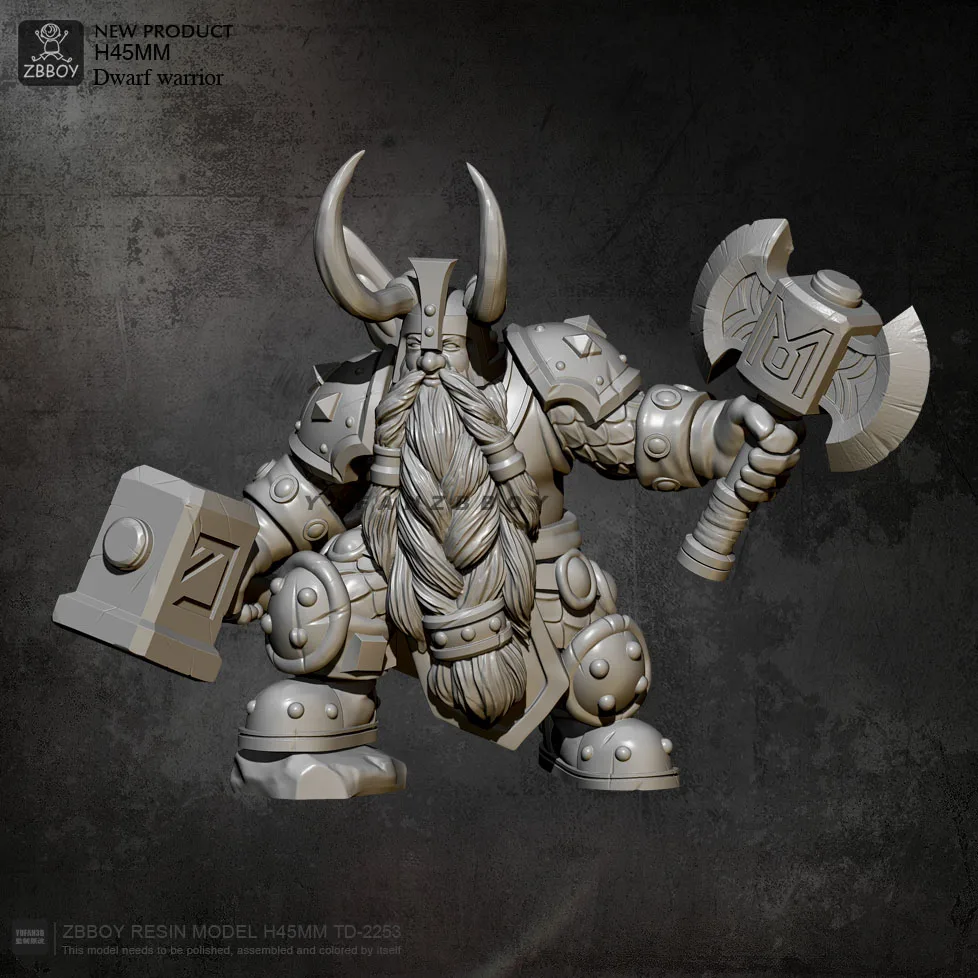 

45mm Resin Model Kits Double-axe dwarf fighter Self-assembled TD-2253