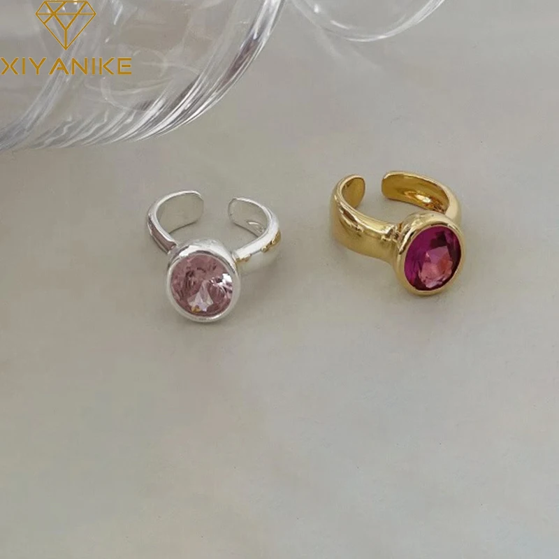

XIYANIKE Vintage Pink Zircon Cuff Rings For Women Girl Luxury Fashion New Delicate Jewelry Lady Gift Party Wedding anillos mujer