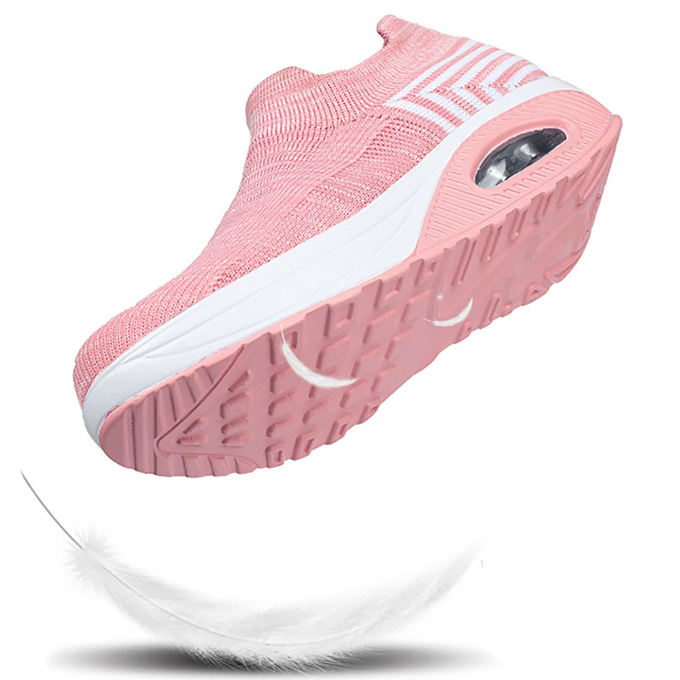 Loekeah Women's Sneakers Breathable Platform Toning Wedge Walking Shoes Lightweight Knitting Sock Casual Rocking Shoes Running