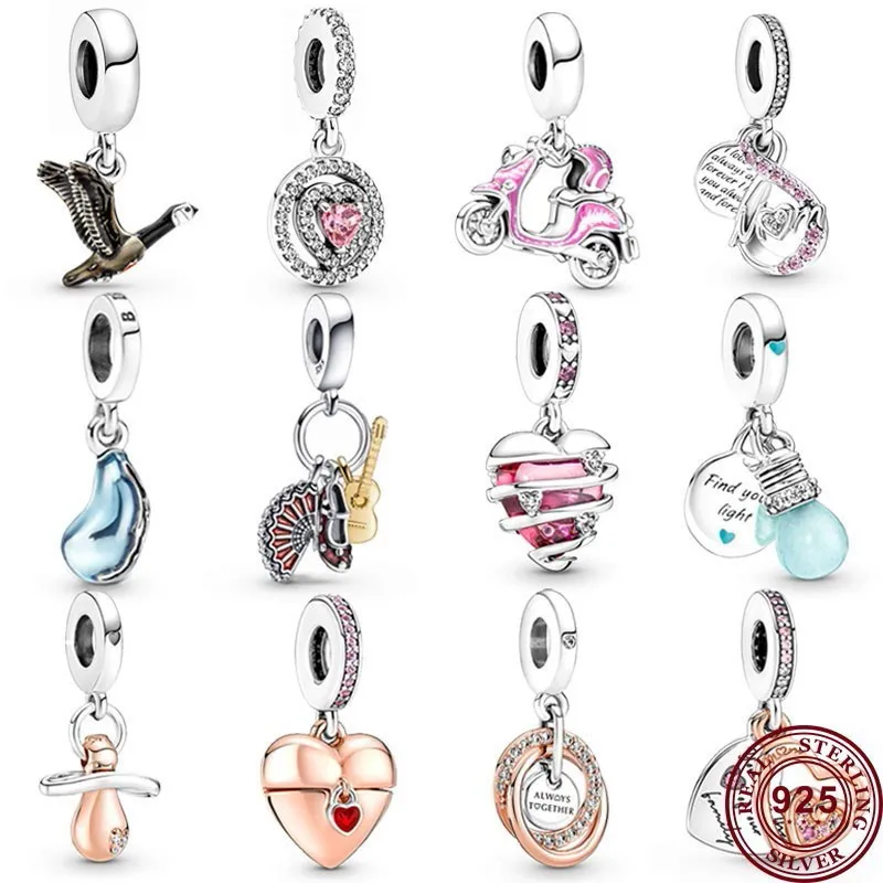 

New Hot 925 Silver Motorcycle Love Heart Bulb Pendant Suitable For Women Original High Quality Bracelet Fashion Charm Jewelry
