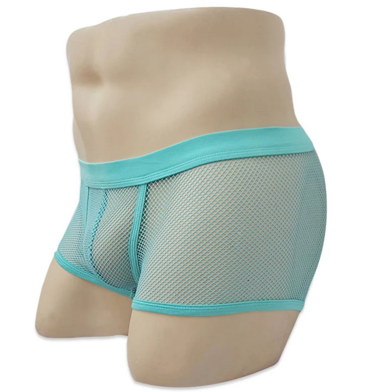 

Men's Boxer Shorts Sexy Mesh Hollow Out Transparent Underwear U Convex Perspective Gay Boxersshorts Cueca Bodysuit Trunks Pant