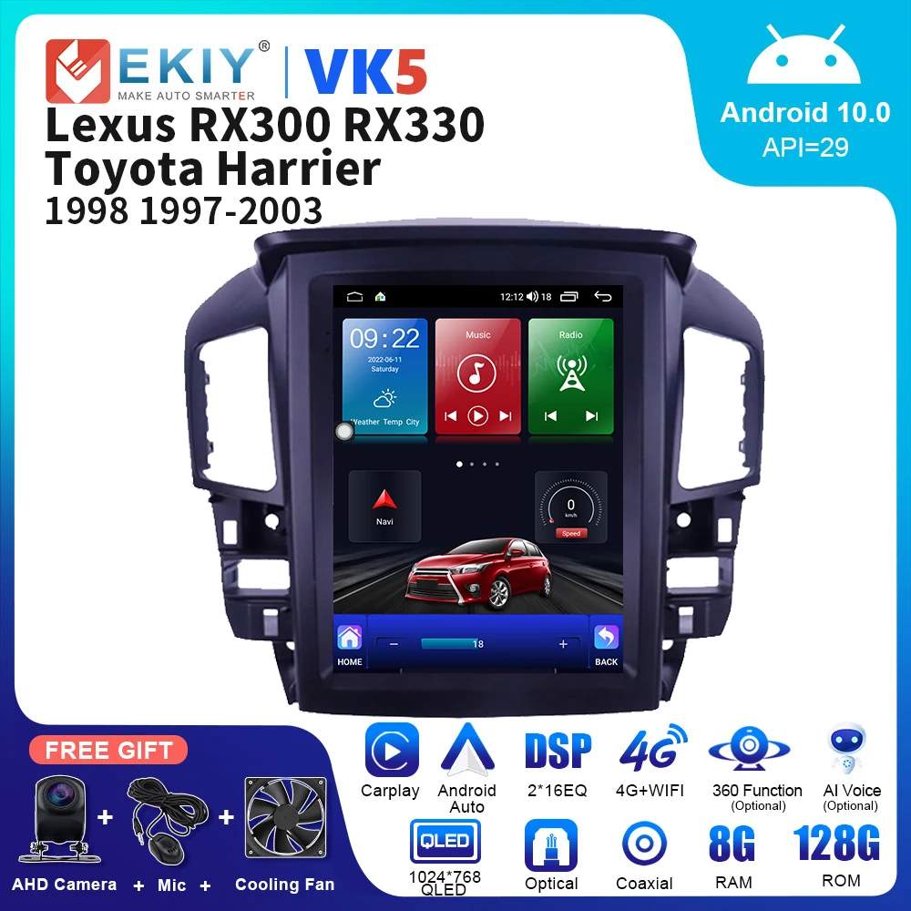 

EKIY VK5 4G WIFI Autoradio For Lexus RX300 RX330 Toyota Harrier 1998 1997-2003 Tesla Style Multimedia Video Player Auto Carplay