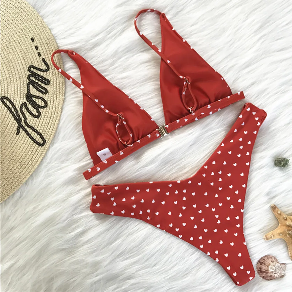 

Bra Swimwear Women Set Bikini Beach Push-Up Swimsuit Padded Printing Set Love Swimwears Tankinis Set Swimwears brazilian panties