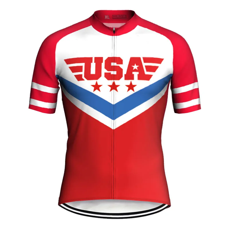 

USA Bicycle Wear Short Sleeve Sweater Road Top Cycling Jacket MTB Shirt Downhill Bibshorts Jersey Red Clothes Anti-Uv Uniform