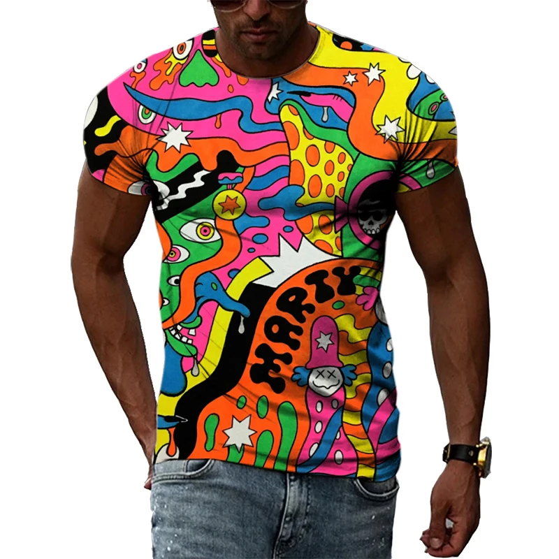 

Personality Abstract Color graphic t shirts Men Casual Fashion 3D Printed Street Style Summer Tees Hip Hop Harajuku Short Sleeve