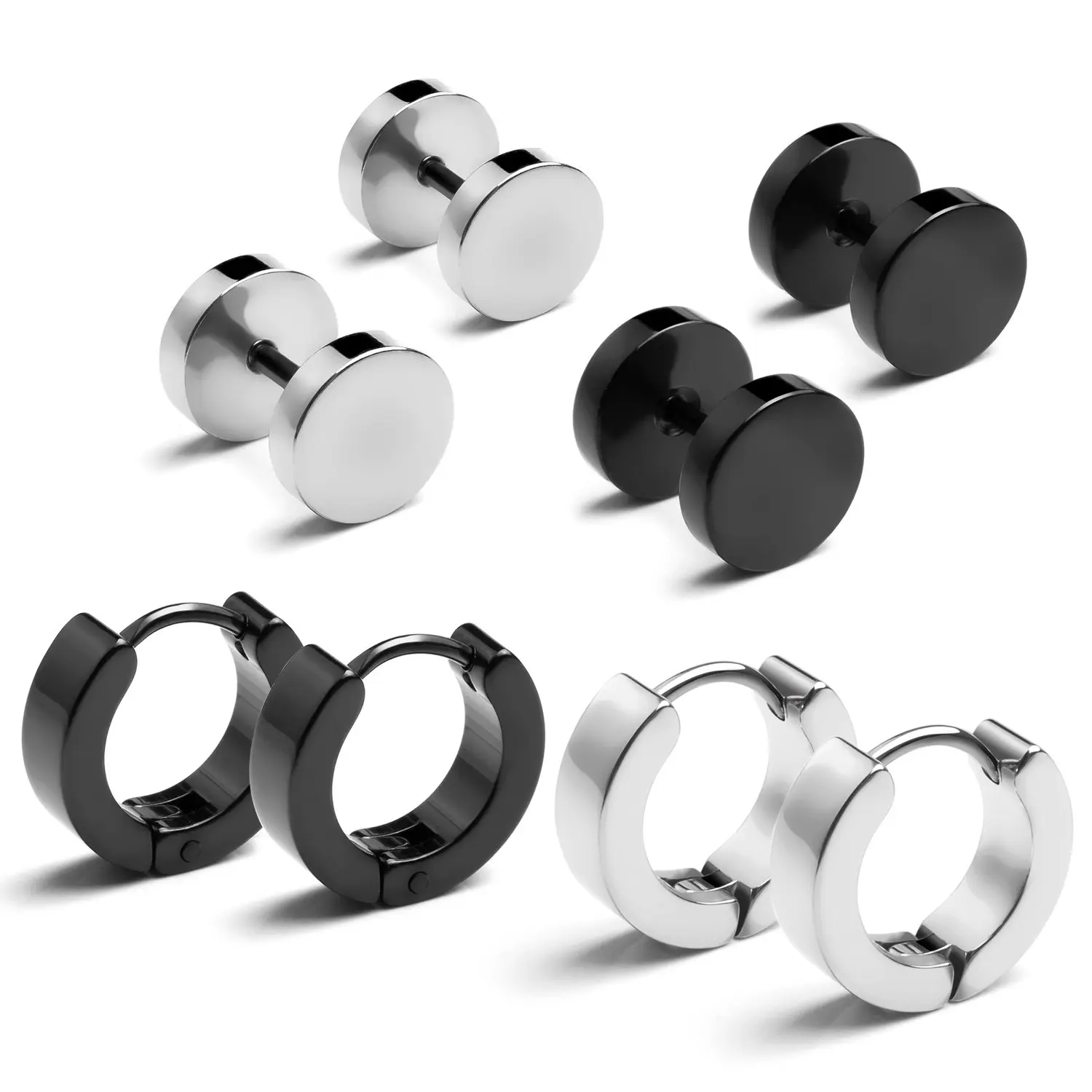 

4-6 Pairs Stud Earrings & Small Hoop Huggie Earrings for Men Women Surgical Stainless Steel Round Earrings Punk Style