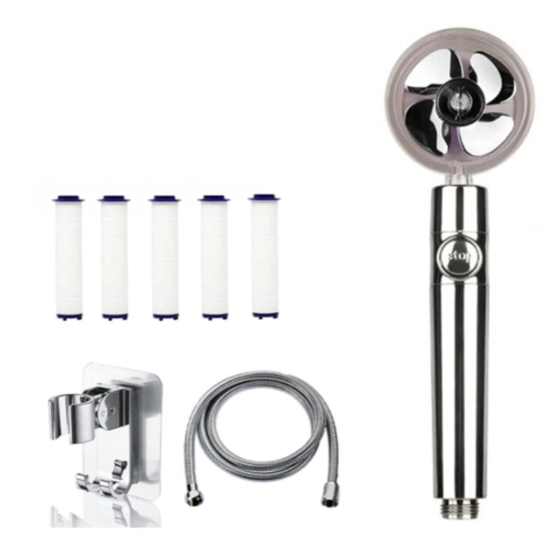 

Turbocharg Propeller Driven Filtered Shower Head Hose&Holder,360° Rotating High Pressure Handheld Detachable Shower Head