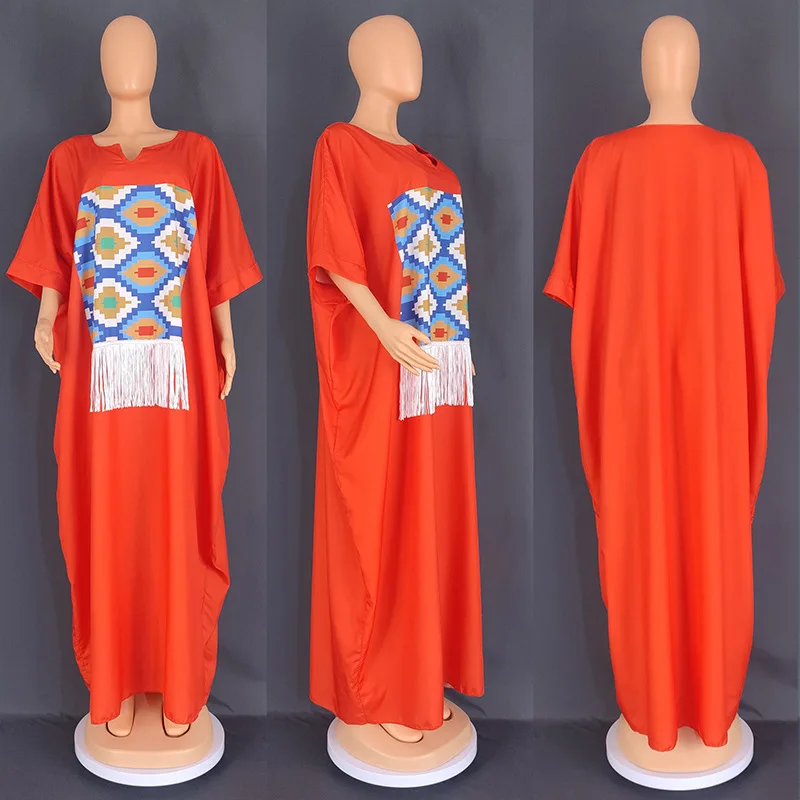African Dresses for Women Summer Fashion African Women Short Sleeve Polyester Printing Long Dress Abaya Dress African Clothes