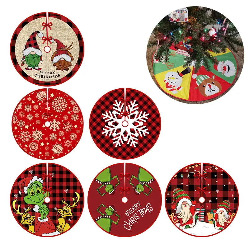 

90/122CM Christmas Tree Skirt Snowflake Santa Claus Printed Xmas Tree Bottom Decor Mat Merry Christmas Decoarations Home Party