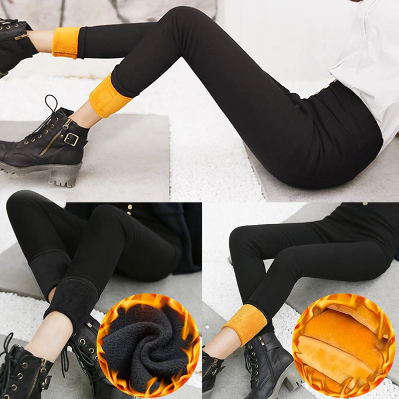 2023 Y2K 2023 High Waist Warm Plush Pencil Pants For Women 3 Buttons Black Solid Skinny Leggings Female Casual Trousers Winter