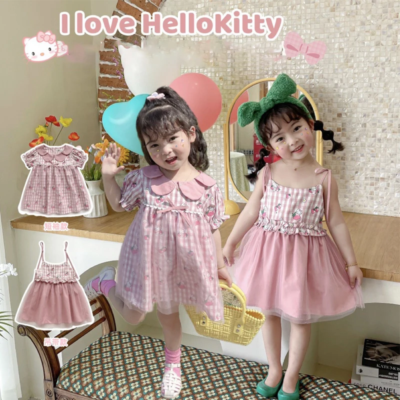 

Милое летнее платье для девочек Hellokittyed с пышными рукавами, платье принцессы с мультяшным рисунком, Сетчатое платье с сердечками, подарок дл...