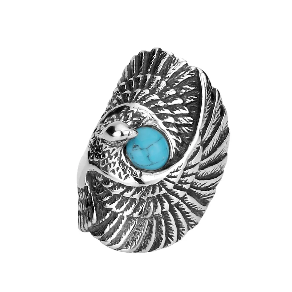 

Punk Indian Eagle Stainless Steel Ring Men Fashion Luxury Party Gothic Vintage Rings Valentine Jewelry Wholesale Lots Bulk