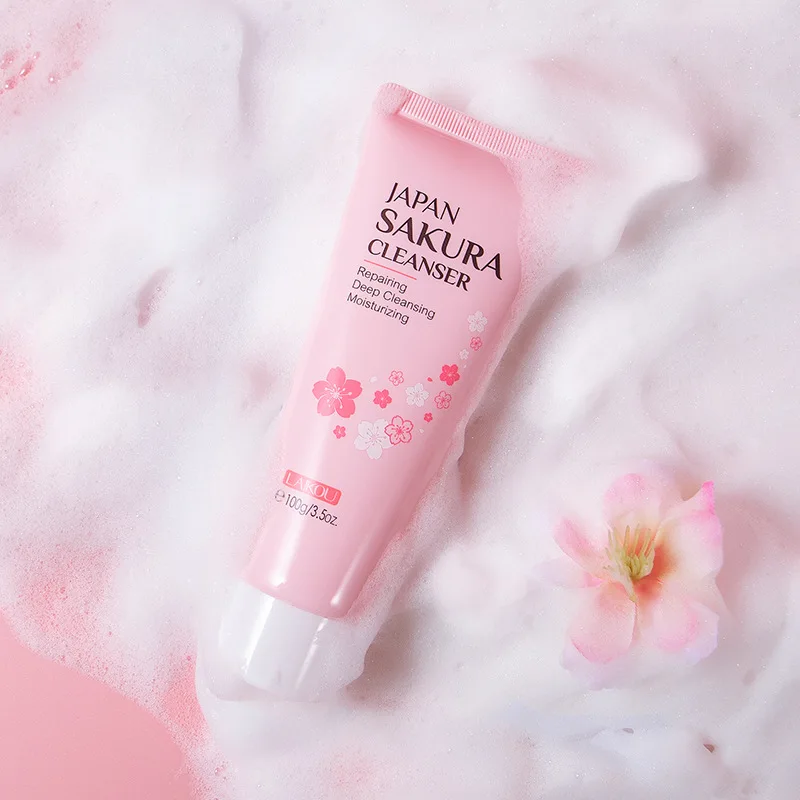 

LAlKOU Japan Sakura Gentle Cleansing Facial Cleanser Shrink Pores Deep Clean Oil Control Remove Blackhead Moisturizing Skin Care