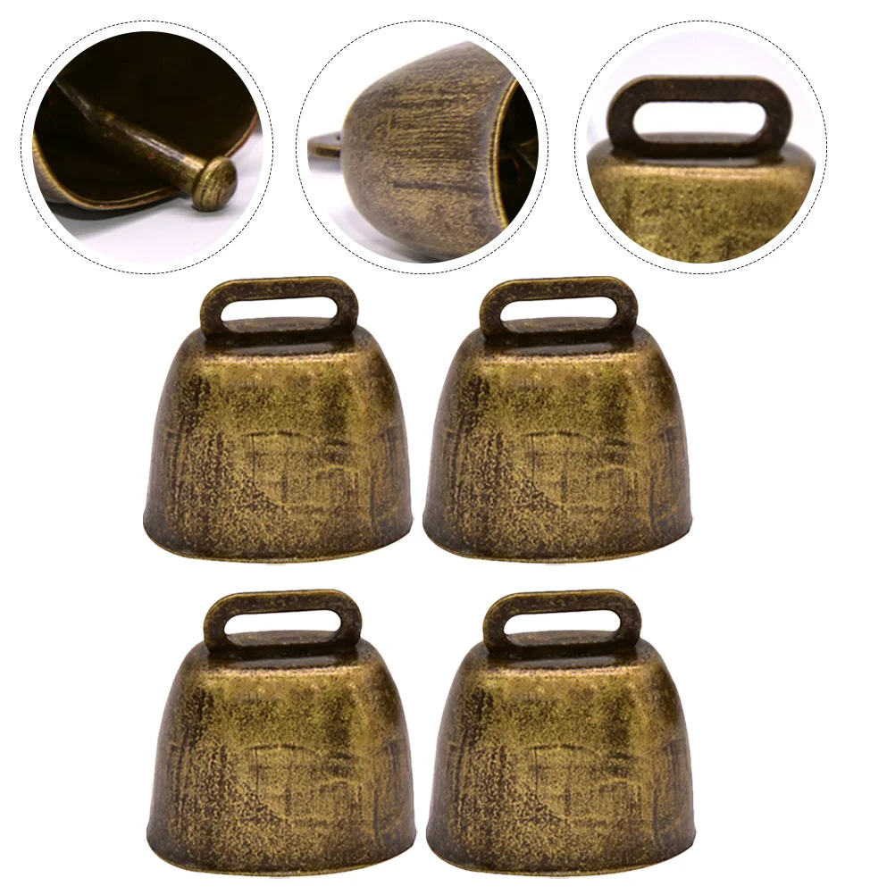

4 Pcs Small Cowbell Square Ringing Bells Horse Call Noise Makers Sporting Events Sheep Iron Cattle