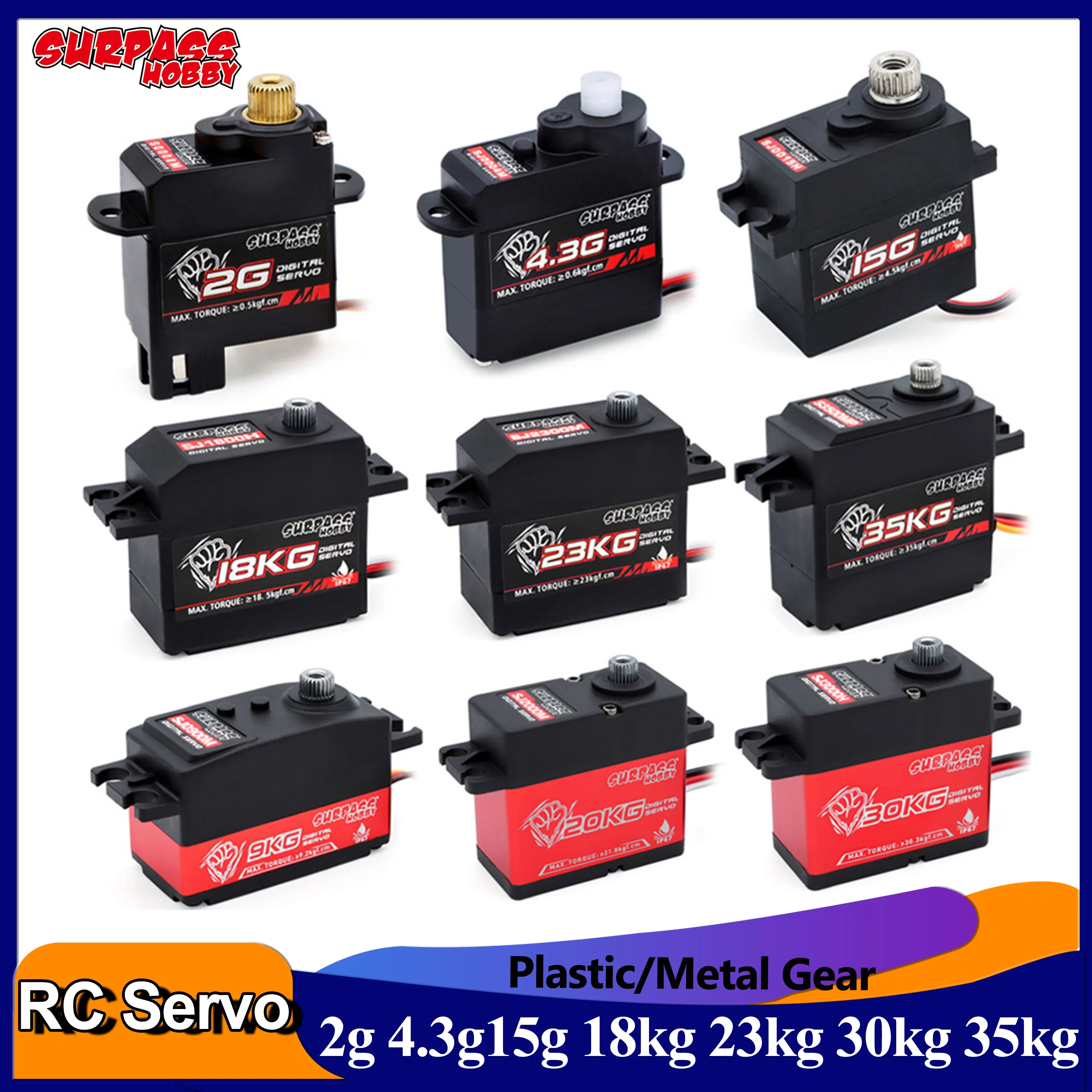 Цифровой сервопривод Surpass Hobby 2G 4,3G 9 кг 15 г 18 кг 20 кг 23 кг 30 кг 35 кг для радиоуправляемой машины робот Дрон самолёт с неподвижным крылом