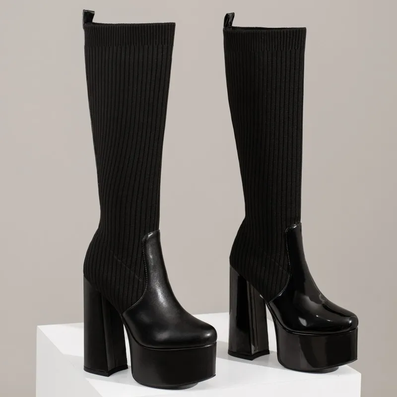 Готические сапоги до колена на платформе осень-зима пикантные эластичные