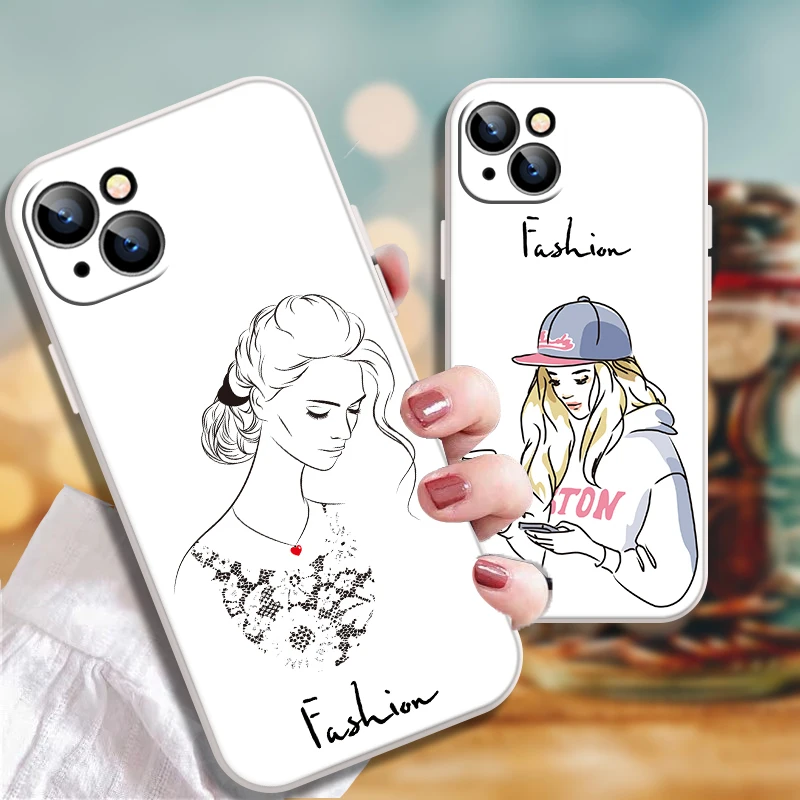 

Cute Pop Fashion Attractive Girl iPhone White Case For iPhone Xr 13 11 12 ProMax XR Mini 2020 6 Xs Max Plus 6s 8 7 12 SE X